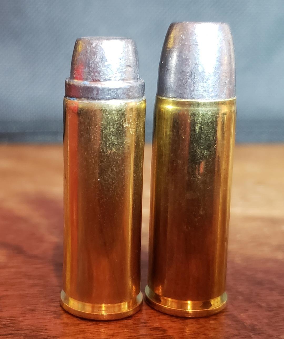 My 255 grainers on the left compared to Buffalo Bore's ammo on the rig...