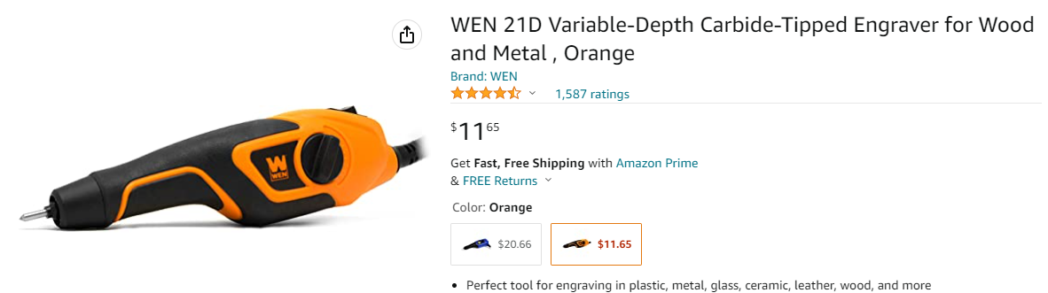 WEN Variable-Depth Carbide-Tipped Engraver for Wood and Metal 21D