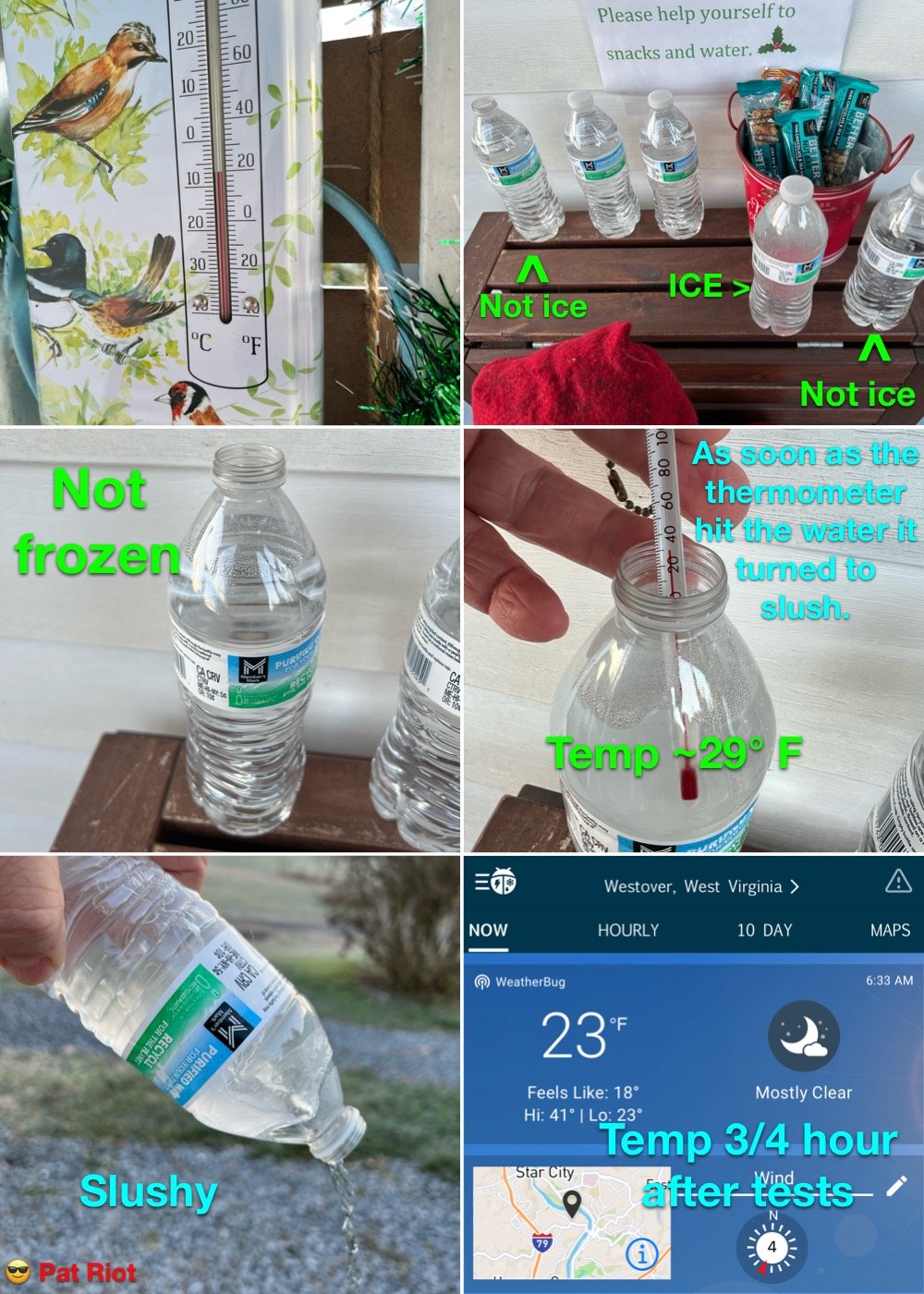 Weird Bottled water not freezing in below freezing temps. UPDATE GO